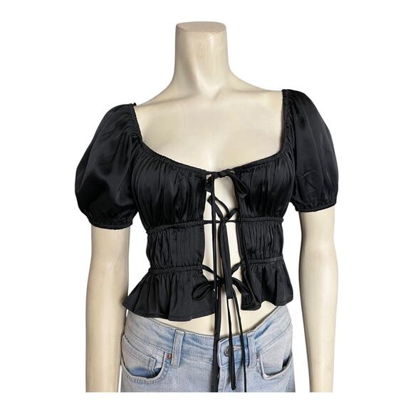 Festival Top Shirt Blouse Concert Summer Skimpy Crop y2k Black Goth Romantic - Picture 1 of 7